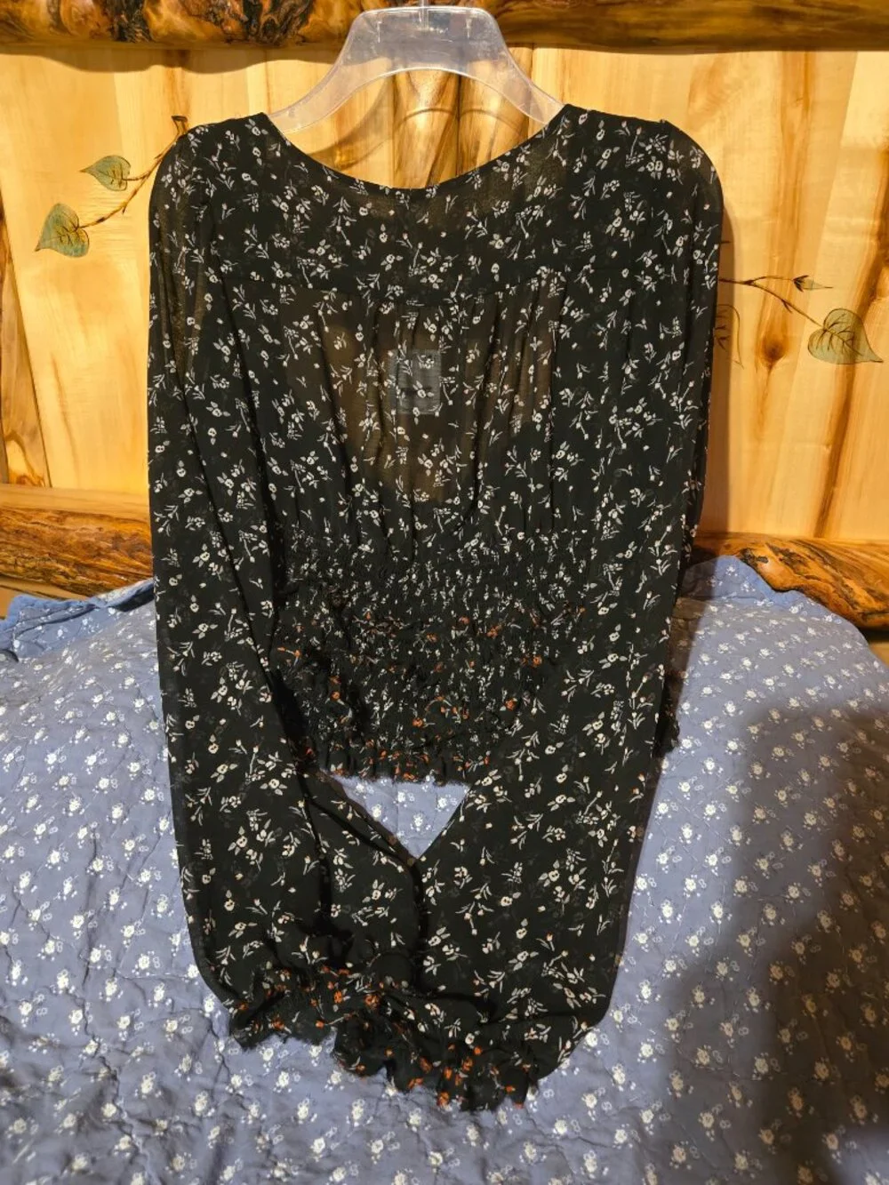 Free People Lolita Floral Smocked Top Black L NWT